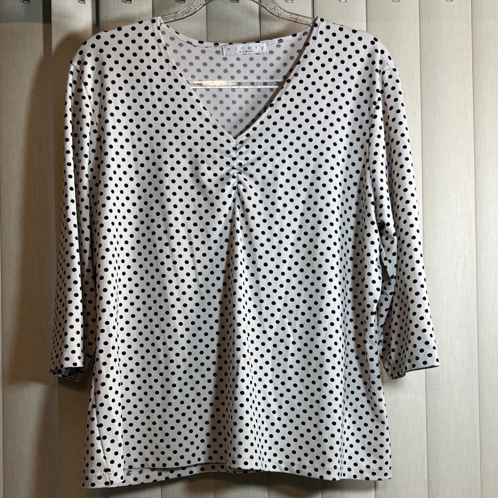 Ninety Cream and Black Polka Dot V-Neck Blouse